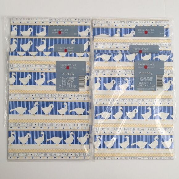 Vintage Forget Me Not American Greetings Birthday Duck Giant Sheet Gift Wrap - Picture 1 of 4